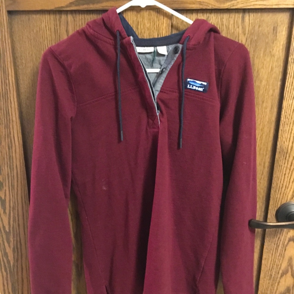 Maroon LL Bean quarter-button hoodie